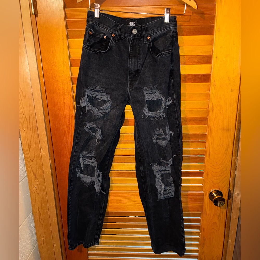 BDG Urban Outfitters High-Rise Baggy Jeans - Size 27, Distressed Black Denim